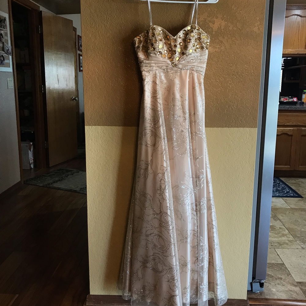 Gold Long A-line Prom Dress